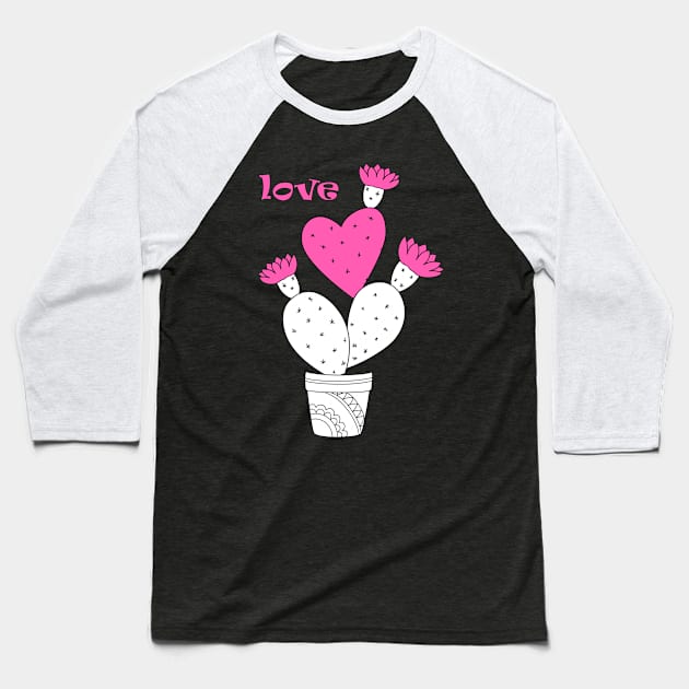 cartoon cactus with pink heart and love Baseball T-Shirt by Alina